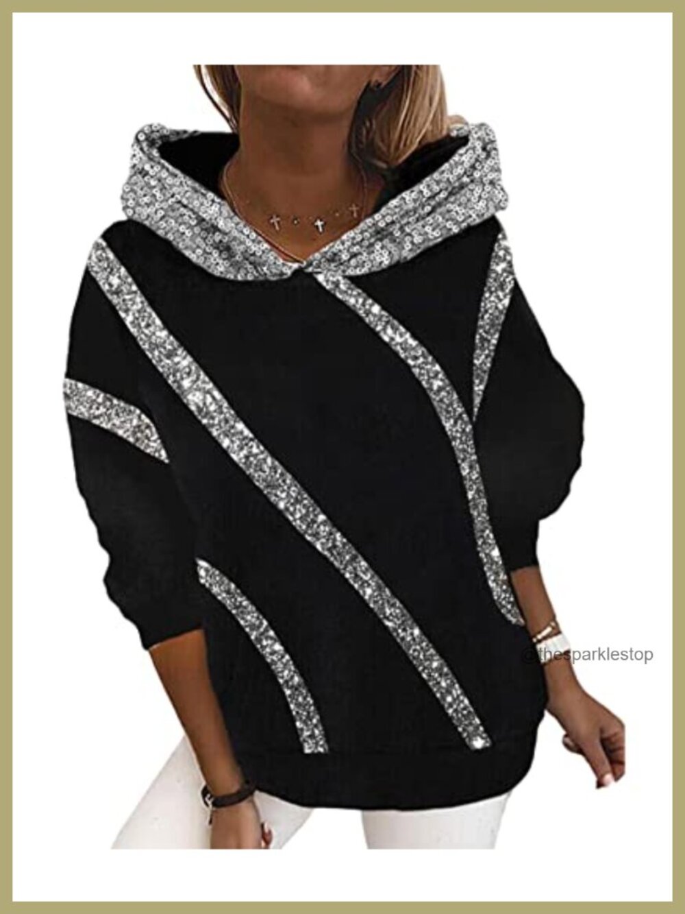 Sequin Hoodie Long Sleeve Sparkly Pullover Sweatshirt Loose Fit